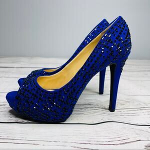 Gianni Bini blue black sparkling accent blue suede peep toe platform
